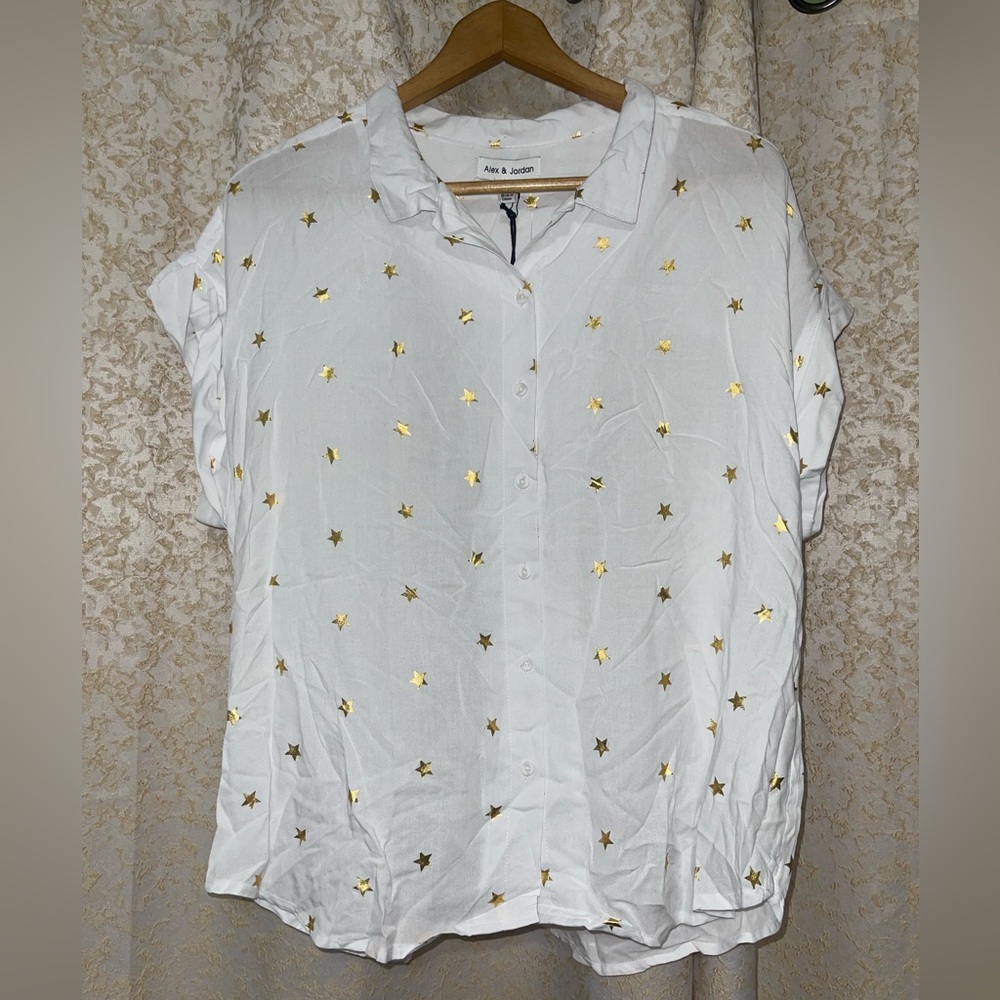 Alex & Jordan White Shirt with Gold Stars